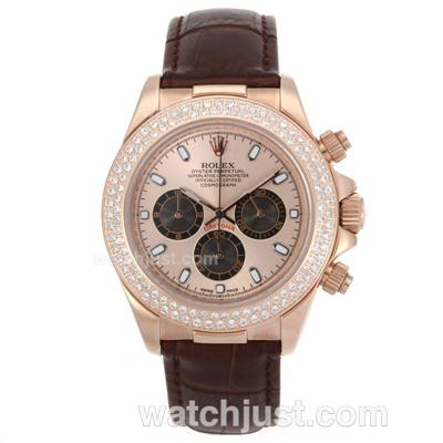 Rolex Daytona Working Chronograph Rose Gold Case with Diamond Bezel and Champagne Dial - Stick Markers