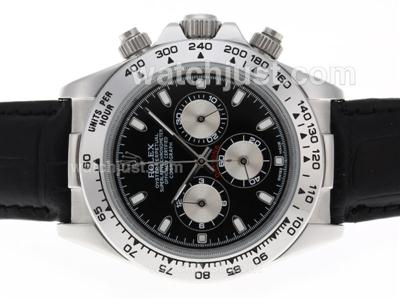 Rolex Daytona Working Chronograph Stick Marking with Black Dial-Leather Strap