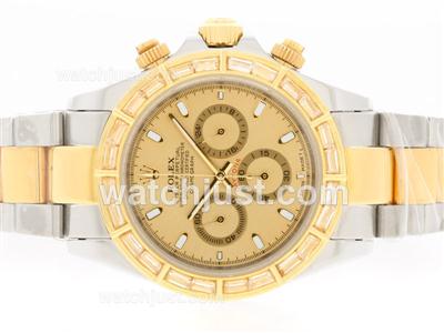 Rolex Daytona Working Chronograph Two Tone CZ Diamond Bezel with Golden Dial-Stick Marking