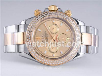 Rolex Daytona Working Chronograph Two Tone Diamond Bezel with Golden Dial