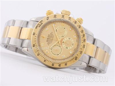 Rolex Daytona Working Chronograph Two Tone with Golden Dial-Diamond Marking Sapphire Glass