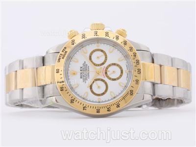 Rolex Daytona Working Chronograph Two Tone with White Dial-Stick Marking Sapphire Glass