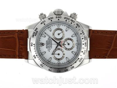 Rolex Daytona Working Chronograph with White Dial-Leather Strap