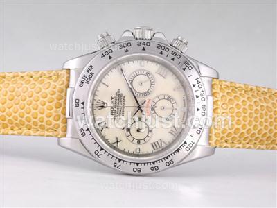 Rolex Daytona Working Chronograph with Yellow Dial and Strap-Roman Marking