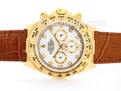 Rolex Daytona Working Chronograph18K Yellow Gold Case White Dial with Diamond Marking