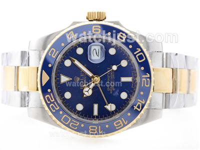 Rolex GMT Automatic 18K Gold Plated Two Tone with Blue Dial-Blue Ceramic Bezel