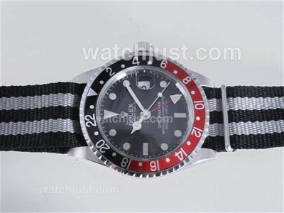 Rolex GMT-Master Automatic Working GMT Black Dial with Nylon Strap-Black with Red Bezel Vintage Edition