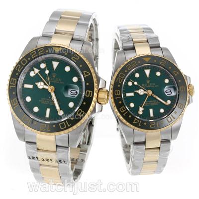 Rolex GMT-Master II Automatic Two Tone Ceramic Bezel with Green Dial-Sapphire Glass