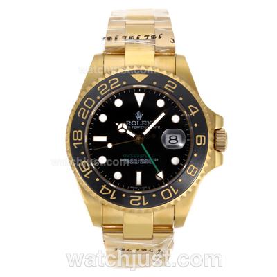 Rolex GMT-Master II Swiss ETA 2836 Movement Full Gold with Black Dial-Ceramic Bezel