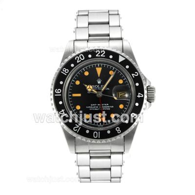 Rolex GMT-Master Swiss ETA 2836 Movement Vintage Edition with Black Dial Orange Markers-Rivet Strap