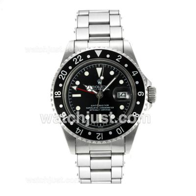 Rolex GMT-Master Swiss ETA 2836 Movement Vintage Edition with Black Dial White Markers-Rivet Strap