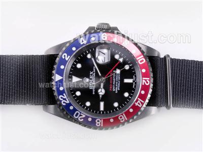 Rolex GMT-Mater II Swiss ETA 2836 Movement PVD Case with Black Nylon Strap-Pro Hunter Special Edition