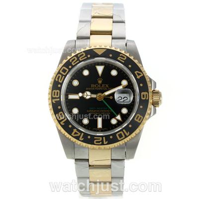 Rolex GMT-Mater II Swiss ETA 2836 Movement Two Tone with Black Dial-Ceramic Bezel