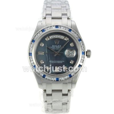 Rolex Masterpiece Automatic CZ Diamond Bezel with Blue MOP Dial-Diamond Markers S/S-Same Chassis as ETA Version