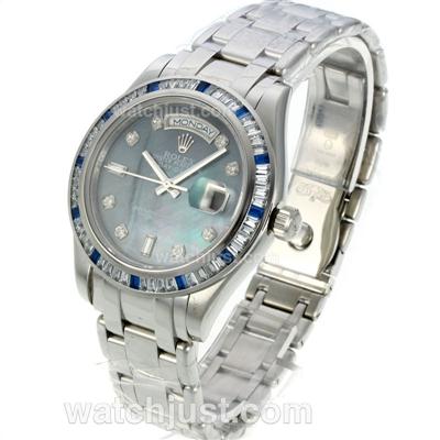 Rolex Masterpiece Automatic CZ Diamond Bezel with Blue MOP Dial-Diamond Markers S/S-Same Chassis as ETA Version