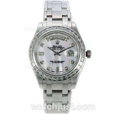 Rolex Masterpiece Automatic CZ Diamond Bezel with White MOP Dial-Diamond Markers S/S-Same Chassis as ETA Version