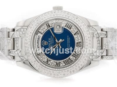 Rolex Masterpiece Automatic Diamond Bezel with Blue Diamond Dial-Roman Marking