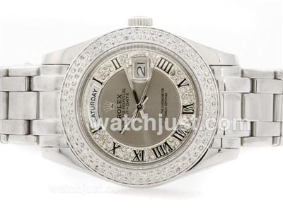 Rolex Masterpiece Automatic Diamond Bezel with Gray Diamond Dial-Roman Marking