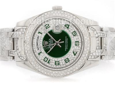 Rolex Masterpiece Automatic Diamond Bezel with Green Diamond Dial-Number Marking