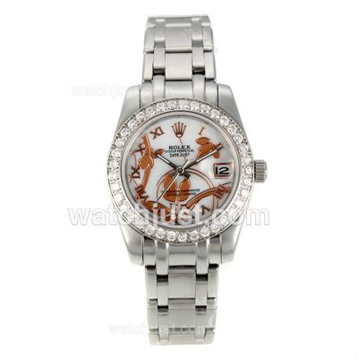 Rolex Masterpiece Automatic Diamond Bezel with White MOP Dial S/S-Flowers Illustration-Medium Size