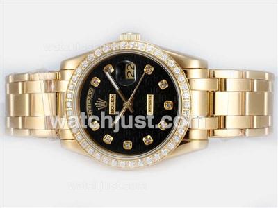Rolex Masterpiece Automatic Full Gold Diamond Bezel and Marking with Black Computer Dial