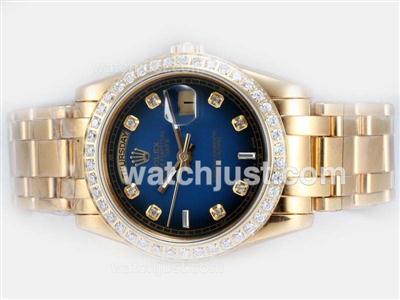 Rolex Masterpiece Automatic Full Gold Diamond Bezel with Blue Dial