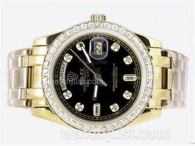 Rolex Masterpiece Automatic Full Gold Diamond Marking and Bezel with Black Dial