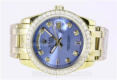 Rolex Masterpiece Automatic Full Gold Diamond Marking and Bezel with Blue Dial