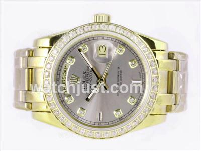 Rolex Masterpiece Automatic Full Gold Diamond Marking and Bezel with Gray Dial