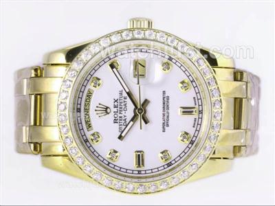 Rolex Masterpiece Automatic Full Gold Diamond Marking and Bezel with White Dial