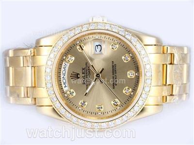 Rolex Masterpiece Automatic Full Gold Diamond Markings and Bezel with Golden Dial