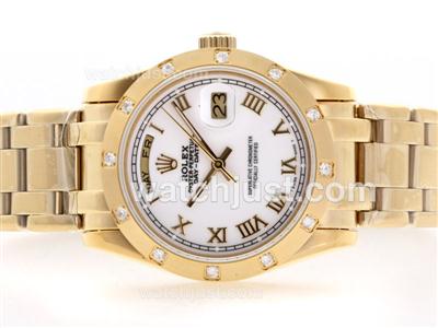 Rolex Masterpiece Automatic Full Gold White Mop Dial with Roman Marking