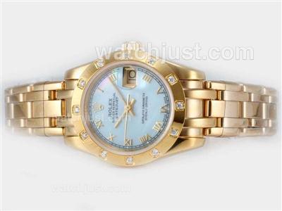 Rolex Masterpiece Automatic Full Gold with Blue MOP Dial-Roman Marking