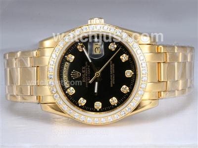 Rolex Masterpiece Automatic Full Gold with Diamond Bezel and Marking-Black Dial