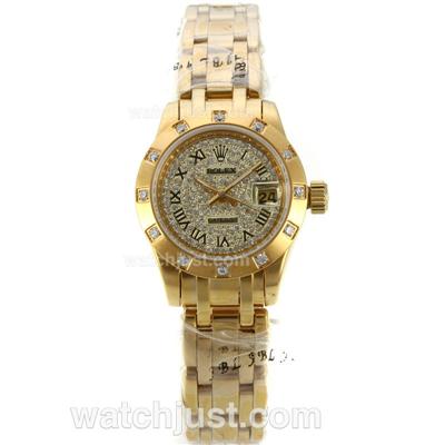 Rolex Masterpiece Automatic Full Gold with Diamond Dial-Roman Marking