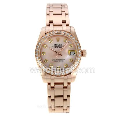 Rolex Masterpiece Automatic Full Rose Gold with Pink MOP Dial-Diamond Bezel and Markers