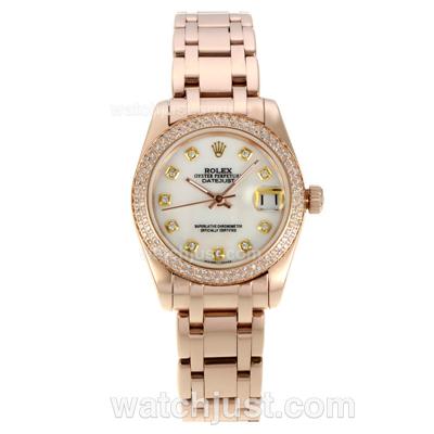 Rolex Masterpiece Automatic Full Rose Gold with White MOP Dial-Diamond Bezel and Markers