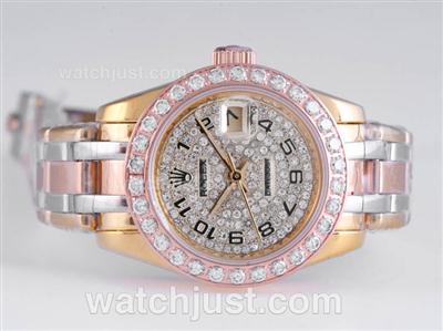 Rolex Masterpiece Automatic Three Tone Diamond Bezel and Dial-Number Marking