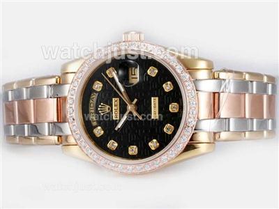 Rolex Masterpiece Automatic Three Tone Diamond Bezel and Marking with Black Computer Dial