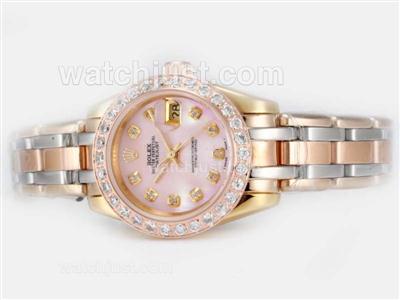 Rolex Masterpiece Automatic Three Tone Diamond Marking and Bezel with Pink MOP Dial