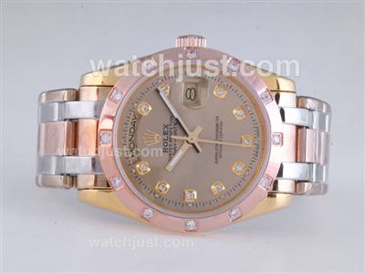 Rolex Masterpiece Automatic Three Tone Diamond Marking with Golden Dial