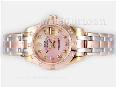 Rolex Masterpiece Automatic Three Tone Diamond Marking with Pink MOP Dial