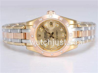 Rolex Masterpiece Automatic Three Tone with Diamond Marking-Gold Dial