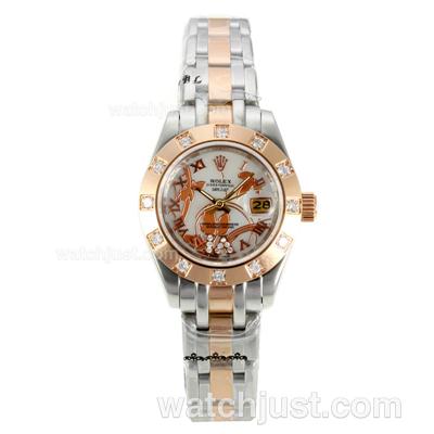 Rolex Masterpiece Automatic Two Tone Diamond Bezel with White Dial-Flowers Illustration