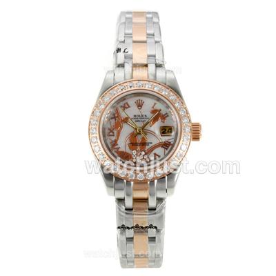 Rolex Masterpiece Automatic Two Tone Diamond Bezel with White MOP Dial-Flowers Illustration