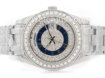 Rolex Masterpiece Automatic with Diamond Bezel and Dial-Blue Roman Marking