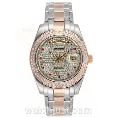 Rolex Masterpiece II Automatic Two Tone Diamond Bezel and Dial with Red Diamond Markers