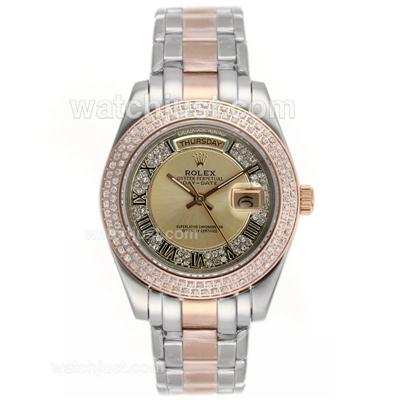 Rolex Masterpiece II Automatic Two Tone Diamond Bezel Roman Markers with Golden Dial