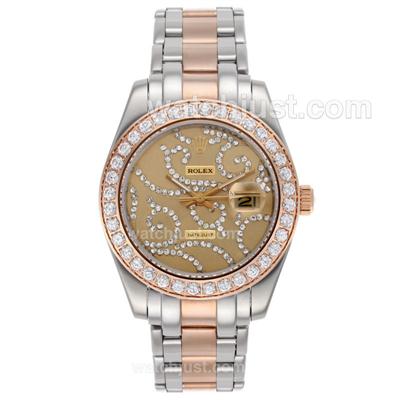 Rolex Masterpiece II Automatic Two Tone Diamond Bezel with Diamond Golden Dial