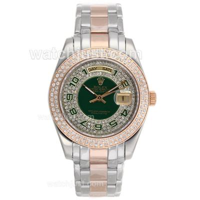 Rolex Masterpiece II Automatic Two Tone Diamond Bezel with Green Number Markers and Dial